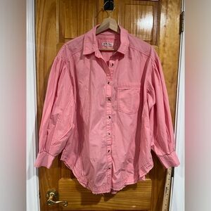 We The Free Happy Hour Strawberry Cream Poplin Button Down Top Size Small